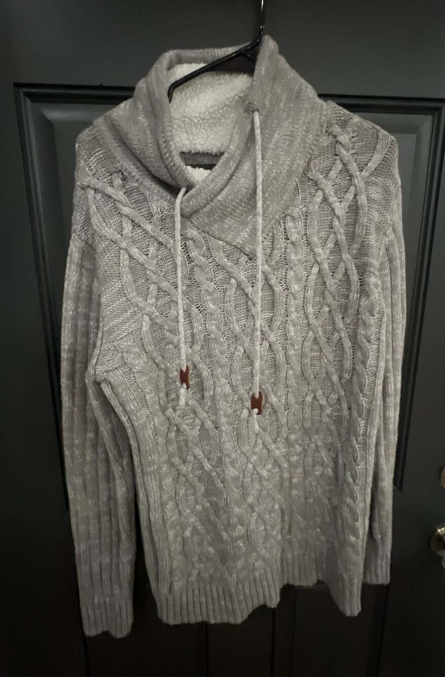 Xray Jeans Cable Knit Cowl Neck Sweater Size L Gray